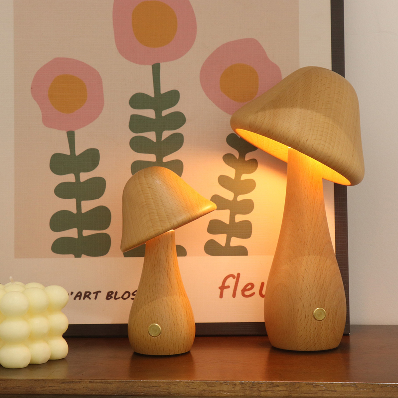 Mushroom Table Lamp - Mantar masa lambası ahşap lambaları dokunmatik