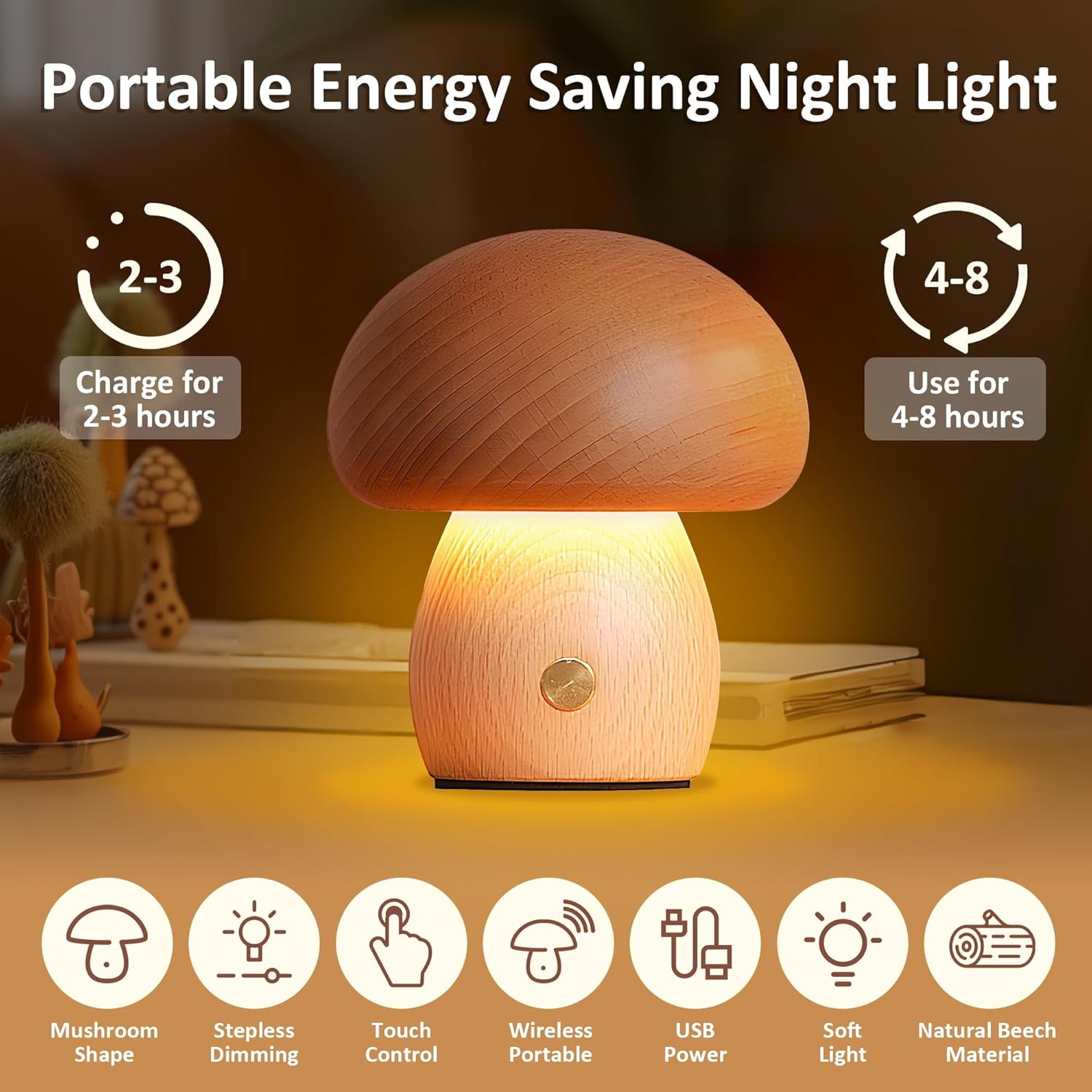 Ahşap Mantar Lamba, Taşınabili - Mushroom Table Lamp incelemesi ve fiyatı